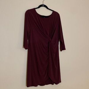 Lane Bryant maroon knit twist dress stretchy size 14 16 quarter sleeve